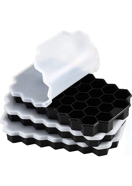 3'lü Paket Silikon Küçük Buz Küpü Tepsileri, Çıkarılabilir Kapaklı, Kolay Açılan ve Esnek Altıgen 37'li Buz Küpü Kalıpları (Yurt Dışından)