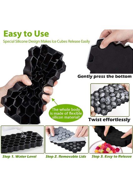 3'lü Paket Silikon Küçük Buz Küpü Tepsileri, Çıkarılabilir Kapaklı, Kolay Açılan ve Esnek Altıgen 37'li Buz Küpü Kalıpları (Yurt Dışından) fırsatları