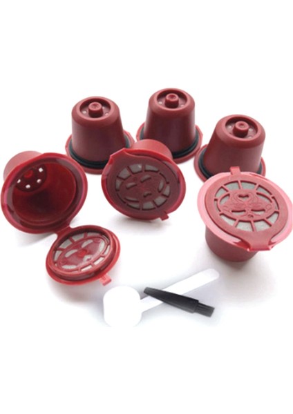 Nespresso Kahve Makinesi Için Uygun Paslanmaz Çelik Kahve Kapsül Kabuğu Yeniden Kullanılabilir Dolum Kahve Tozu, 6 Adet, Kırmızı (Yurt Dışından)