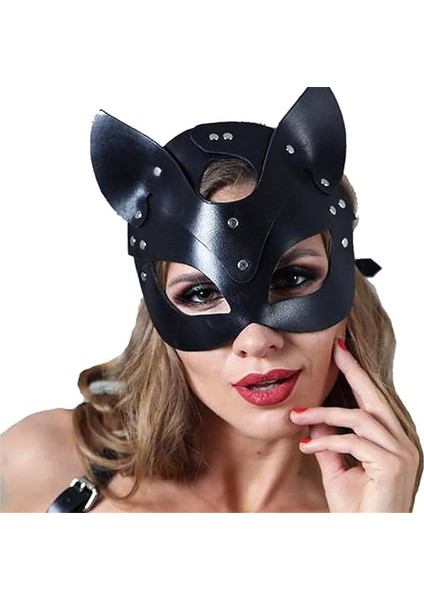 Kadın Kedi Maskesi Yarım Yüz Kedi Maskesi Deri Kedi Kulakları Maskesi Cosplay Kostüm Aksesuarı, Kırmızı (Yurt Dışından) fiyatları