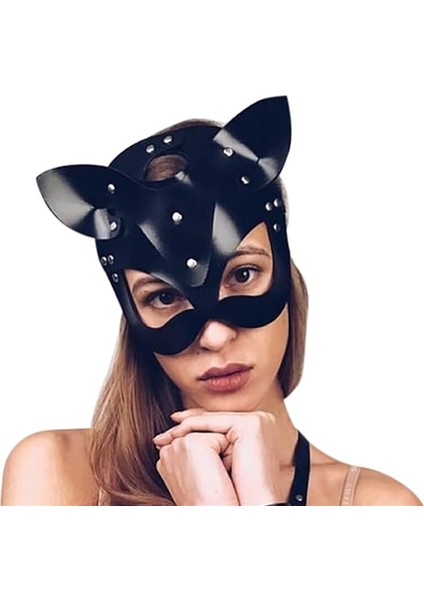Kadın Kedi Maskesi Yarım Yüz Kedi Maskesi Deri Kedi Kulakları Maskesi Cosplay Kostüm Aksesuarı, Kırmızı (Yurt Dışından) modelleri