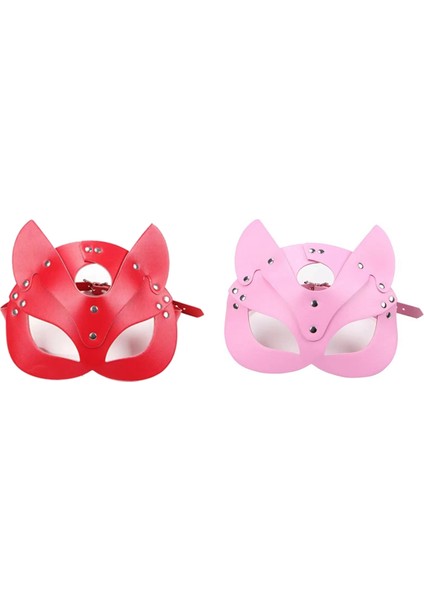 Kadın Kedi Maskesi Yarım Yüz Kedi Maskesi Deri Kedi Kulakları Maskesi Cosplay Kostüm Aksesuarı, Kırmızı (Yurt Dışından) indirimleri