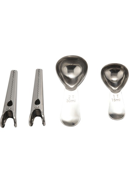 Kahve Kepçesi Seti, 2 Parça Kahve Ölçü Kaşıkları, 1 Yemek Kaşığı (15 Ml) ve 1 Yemek Kaşığı (30 Ml), 2 Parça Uzun Kahve Poşeti Sızdırmazlık Klipsleri (Yurt Dışından)