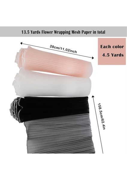 13,5 Yard Çiçek Paketleme File Kağıdı, Inci Kenarlı Buket Çiçek Paketleme Kağıdı (Siyah, Beyaz, Pembe) (Yurt Dışından) modelleri