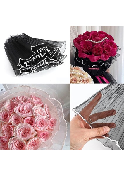 13,5 Yard Çiçek Paketleme File Kağıdı, Inci Kenarlı Buket Çiçek Paketleme Kağıdı (Siyah, Beyaz, Pembe) (Yurt Dışından) fırsatları