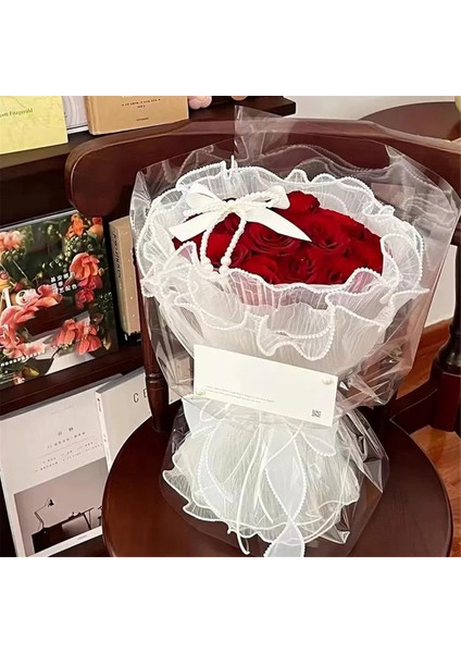 13,5 Yard Çiçek Paketleme File Kağıdı, Inci Kenarlı Buket Çiçek Paketleme Kağıdı (Siyah, Beyaz, Pembe) (Yurt Dışından) indirimleri