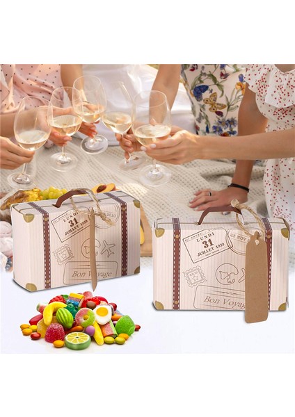 50 Adet Mini Bavul Ikram Kutusu Parti Ikram Şeker Kutusu, Düğün/seyahat Temalı Parti/gelin Duşu Dekorasyonu Için Etiketler ve Ipli Vintage Kraft Kağıdı (Yurt Dışından) indirimleri