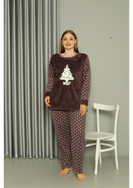 Welsoft Polar Kadın Büyük Beden Mürdüm Pijama Takımı 808048