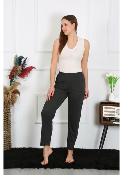 Kadın Pamuk Penye Tek Alt Pijama Füme 27514