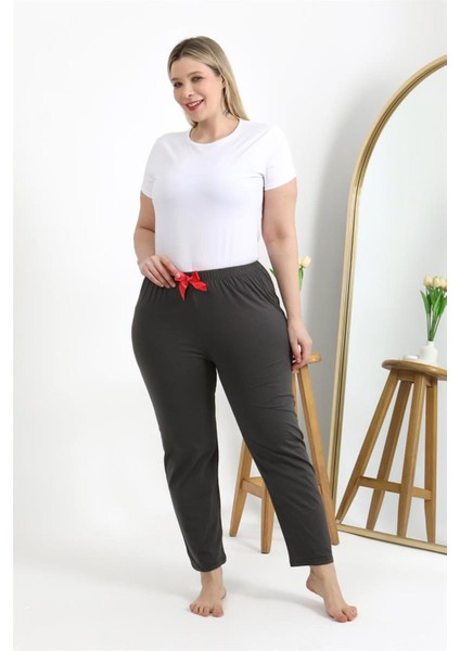 Kadın Pamuklu Büyük Beden Alt Pijama Füme