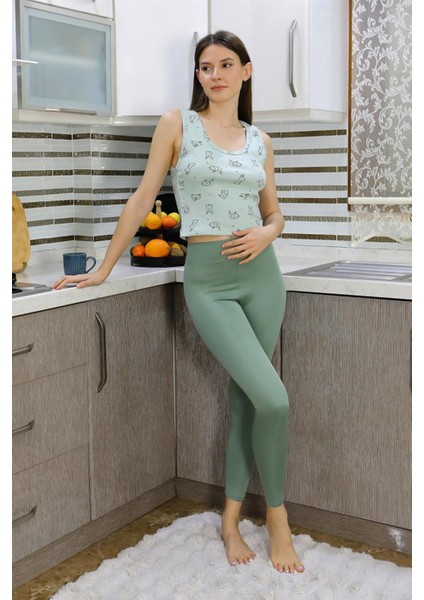 Kadın Crop Büstiyer Tayt Alt Üst Takım Su Yeşili indirimleri