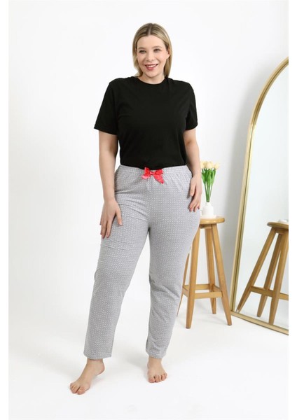 Kadın Pamuklu Büyük Beden Alt Pijama Gri