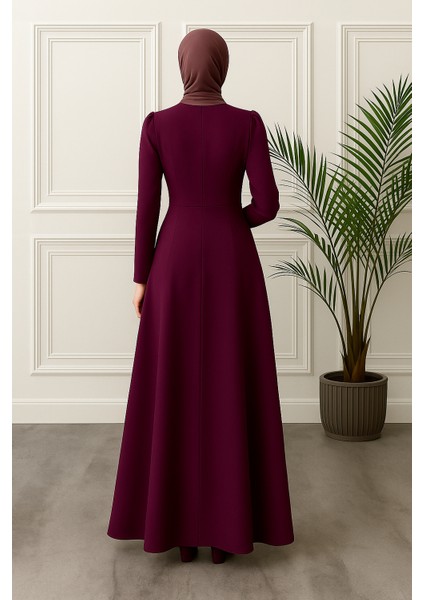 Tesettür Gold Aplikeli Kloş Kesim Krep Elbise 2812 modelleri