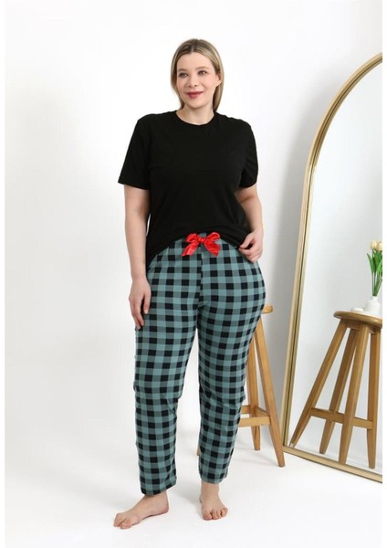 Kadın Pamuklu Büyük Beden Alt Pijama Turkuaz