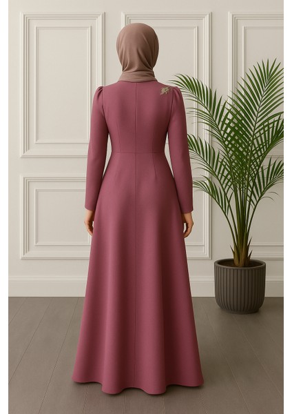 Tesettür Gold Aplikeli Kloş Kesim Krep Elbise 2812 modelleri