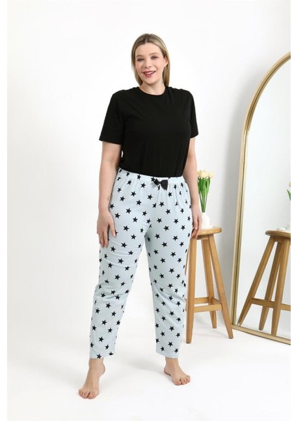 Kadın Pamuklu Büyük Beden Alt Pijama Buz Mavisi modelleri