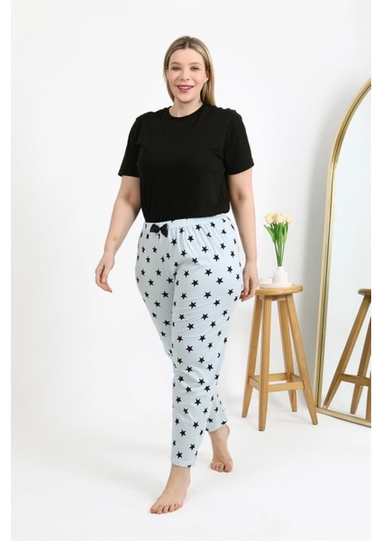 Kadın Pamuklu Büyük Beden Alt Pijama Buz Mavisi indirimleri