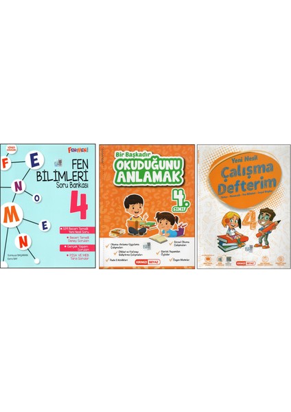 Fenomen 4. Sınıf Fen Bilimleri S.b.+Kırmızı Beyaz Okuduğunu Anlamak+Çalışma Defterim (3 Kitap)