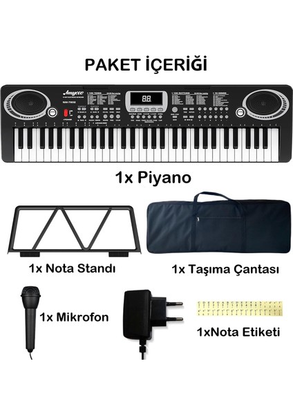 Piyano 61 Tuşlu 5 Oktav Org 100 SES+100 Ritim Eğitim Için Mikrofon+ Nota Standı+Taşıma Çatası Hediye fiyatları