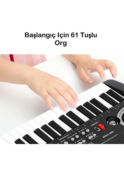 Piyano 61 Tuşlu 5 Oktav Org 100 SES+100 Ritim Eğitim Için Mikrofon+ Nota Standı+Taşıma Çatası Hediye