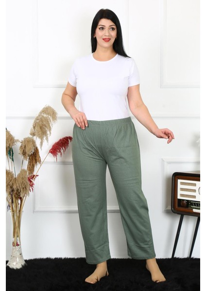Kadın Pamuklu Büyük Beden Alt Pijama Yeşil