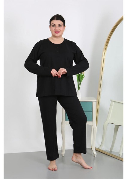 Kadın Büyük Beden Uzun Kol Penye Pijama Takımı Siyah fiyatları