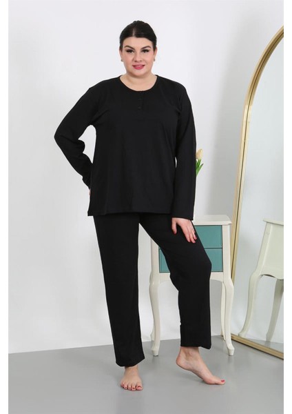 Kadın Büyük Beden Uzun Kol Penye Pijama Takımı Siyah fırsatları