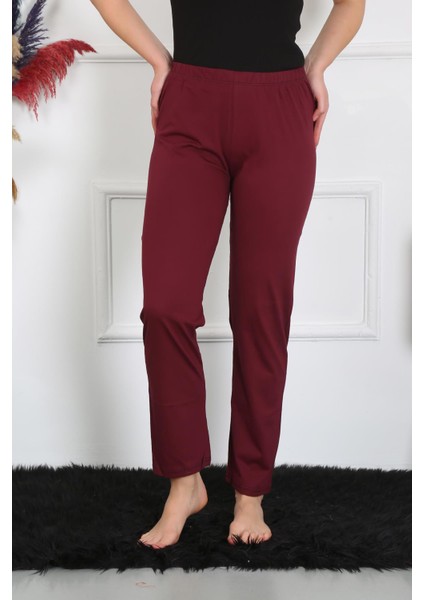 Kadın Pamuk Penye Tek Alt Pijama Bordo 27513 fırsatları