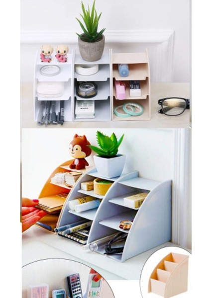 3'lü Masaüstü Organizer Kalemlik ve Takı Kutusu, Renkli, Çok Amaçlı Düzenleyici