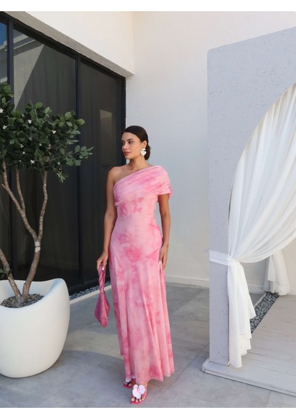 Tek Omuz Batik Desen Elbise fırsatları