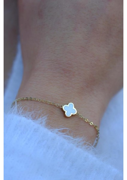 Altın Beyaz Yonca Bileklik