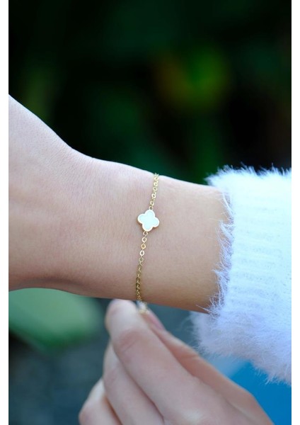 Altın Beyaz Yonca Bileklik modelleri