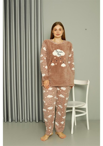 Welsoft Polar Kadın Büyük Beden Sütlü Kahve Pijama Takımı 808044
