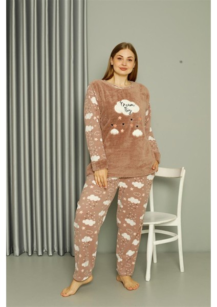 Welsoft Polar Kadın Büyük Beden Sütlü Kahve Pijama Takımı 808044 modelleri
