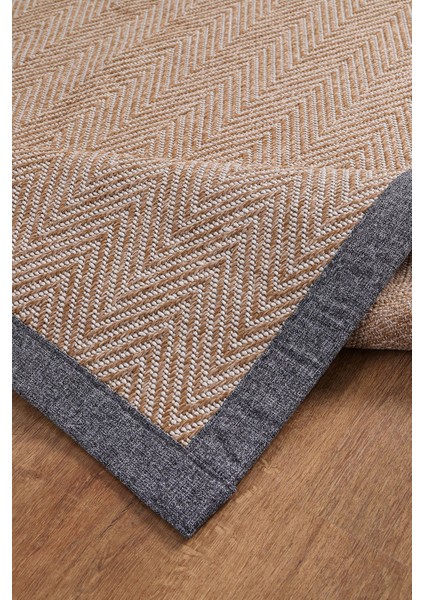 0408-GRI Kumaş Bordür Sisal Halı Kilim Hav Toz Vermez Kolay Temizlenen Hasır Kilim
