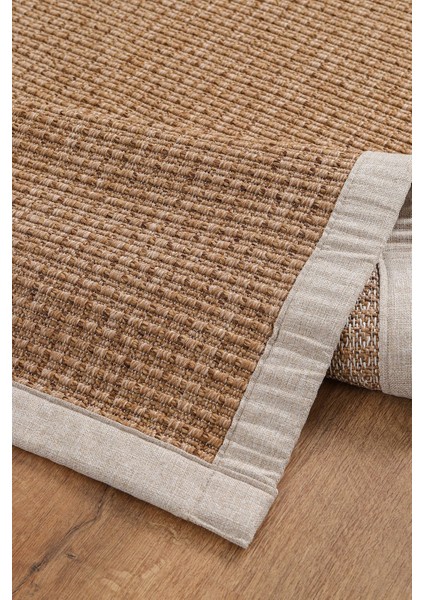 0465-BEJ Kumaş Bordür Sisal Halı Kilim Hav Toz Vermez Kolay Temizlenen Hasır Kilim