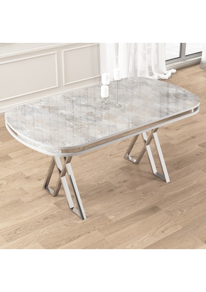 Lai Serisi 90X168 Lak Panel Rampla Gri Masa ve 4 Krem Sandalye Krom Ayak fiyatları