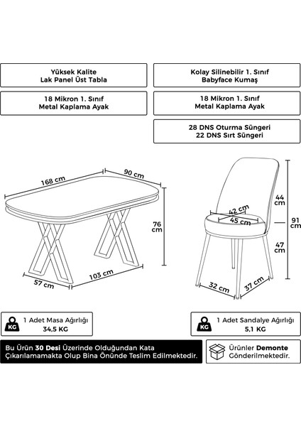 Lai Serisi 90X168 Lak Panel Rampla Gri Masa ve 4 Krem Sandalye Krom Ayak fırsatları