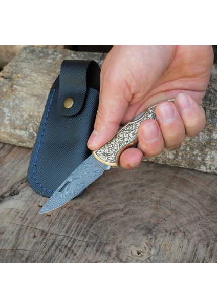 Katlanır Model - Damascus Çelik - Paslanmaz Pirinç Gravür Işlemeli Sap fiyatları