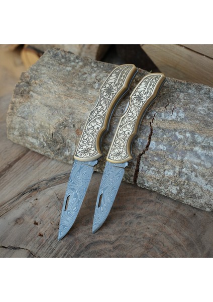 Katlanır Model - Damascus Çelik - Paslanmaz Pirinç Gravür Işlemeli Sap fırsatları