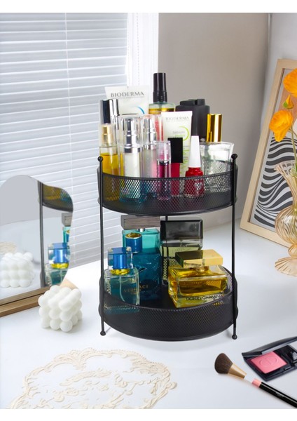 Iki Katlı Siyah Makaj ve Takı Organizeri, Şık ve Pratik Saklama Çözümü