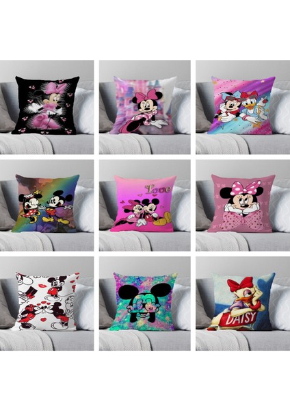 38 Disney Anime Yastık Kılıfı Yumuşak Karikatür Mickey Minnie Mouse Erkek Kız Yastık Kılıfı Minder Örtüsü 45X45CM Yatak Kanepe Yastık Örtüsü Hediye (Yurt Dışından)