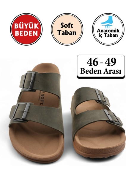 Haki Renk Anatomik Taban Erkek Terlik (Büyük Beden 46-49)