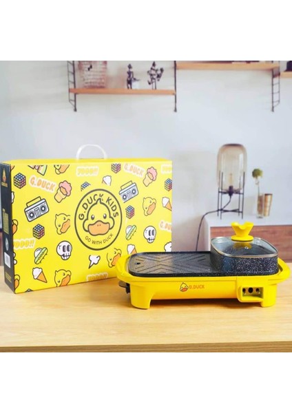 2'si 1 Arada Dumansız Elektrikli Barbekü Izgara Yapışmaz Isıtma Ördek Tencere