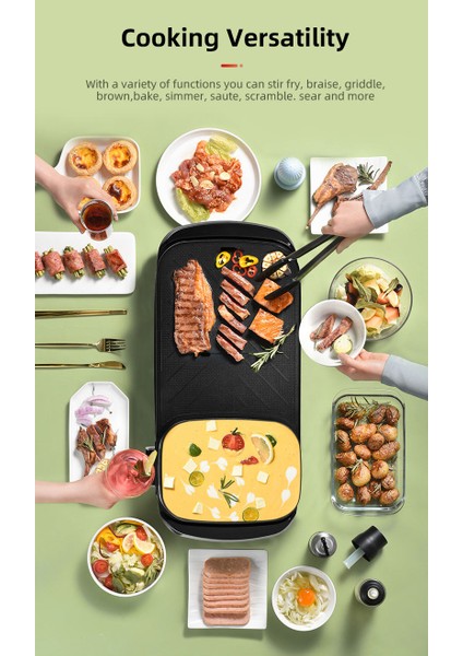 2'si 1 Arada Dumansız Elektrikli Barbekü Izgara Yapışmaz Isıtma Ördek Tencere