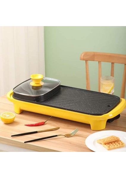 2'si 1 Arada Dumansız Elektrikli Barbekü Izgara Yapışmaz Isıtma Ördek Tencere