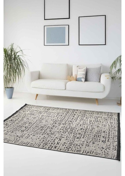Claire Saçaklı Dokuma Taban Pamuklu Yıkanabilir Vizon Bej Salon Halısı Kilim Mutfak Halısı Yolluk