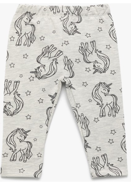 Beli Lastikli Unicorn Baskılı Pamuklu Tayt