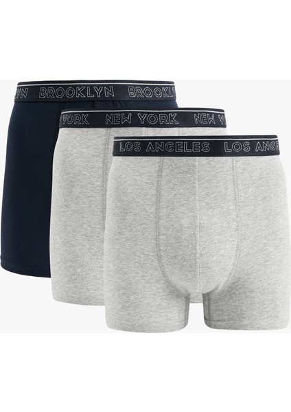 Baskılı Lastikli Basic Pamuklu 3'lü Boxer Seti