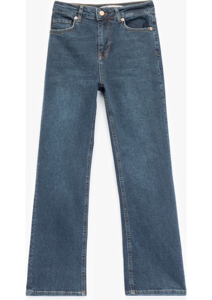 Yüksek Bel Dar Kalıp Düğmeli Cepli Ispanyol Paça Crop Jean Pantolon - Flare Jeans